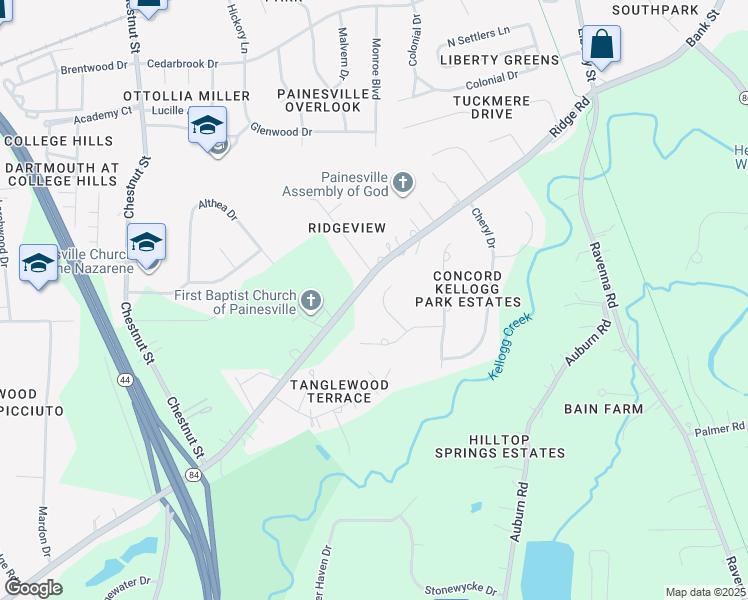 map of restaurants, bars, coffee shops, grocery stores, and more near 6270 Beres Court in Painesville
