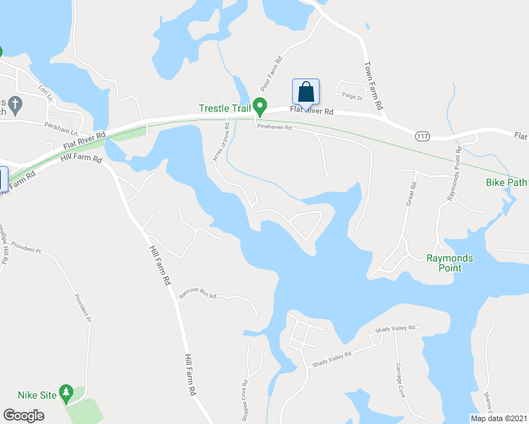 map of restaurants, bars, coffee shops, grocery stores, and more near 84 Acres of Pine Road in Coventry
