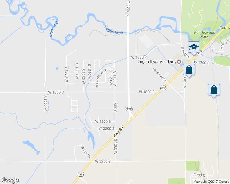 map of restaurants, bars, coffee shops, grocery stores, and more near South 1100 West in Logan