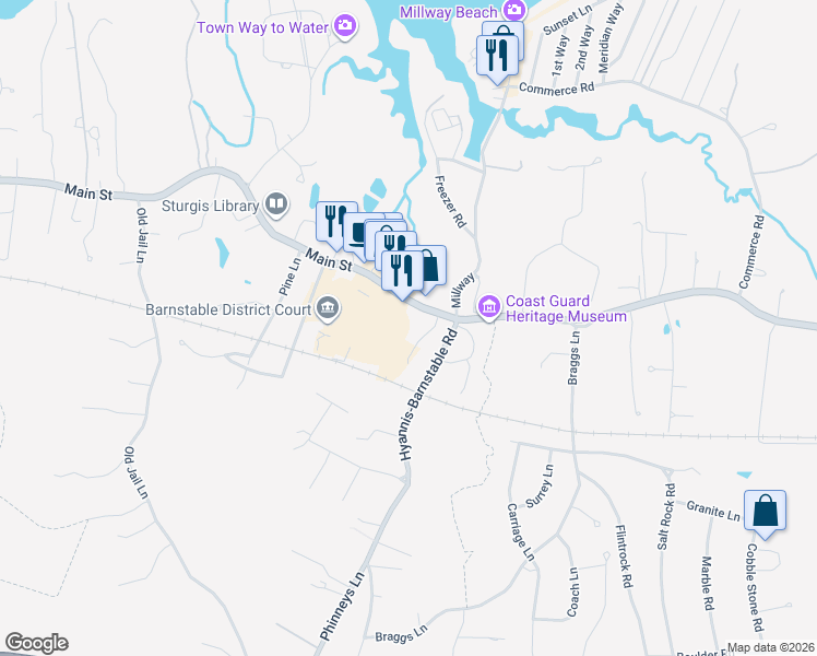 map of restaurants, bars, coffee shops, grocery stores, and more near in Barnstable