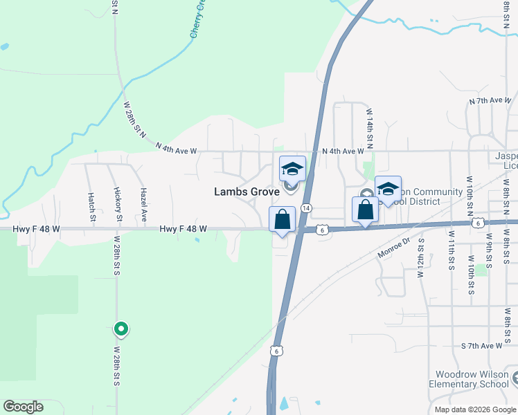 map of restaurants, bars, coffee shops, grocery stores, and more near 104 Emerson Hough Drive in Newton