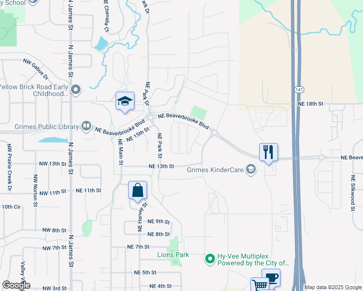 map of restaurants, bars, coffee shops, grocery stores, and more near 1407 Northeast Polk Drive in Grimes