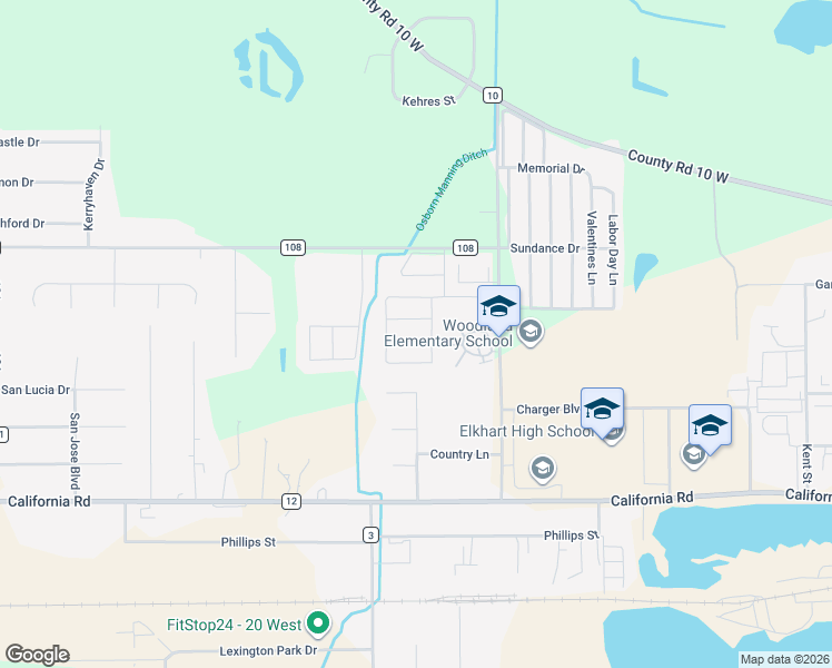 map of restaurants, bars, coffee shops, grocery stores, and more near 2934 Arbutus Street in Elkhart