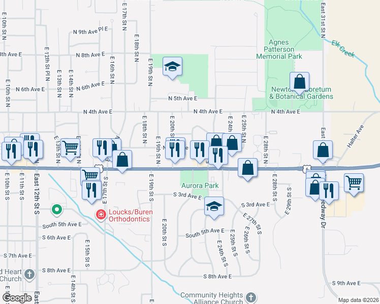 map of restaurants, bars, coffee shops, grocery stores, and more near 2101 North 2nd Avenue East in Newton