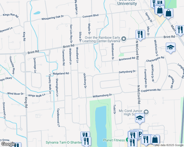 map of restaurants, bars, coffee shops, grocery stores, and more near 7014 Petersburg Drive in Sylvania