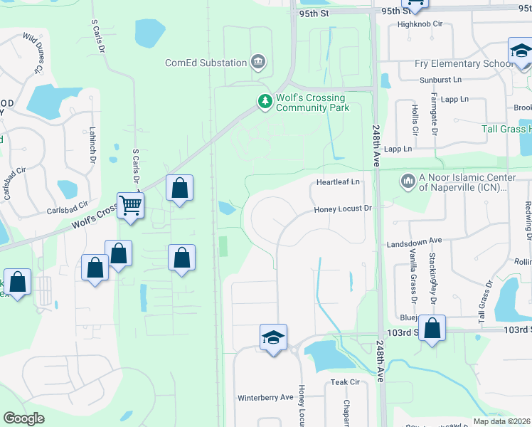 map of restaurants, bars, coffee shops, grocery stores, and more near 4316 Silver Bell Court in Naperville