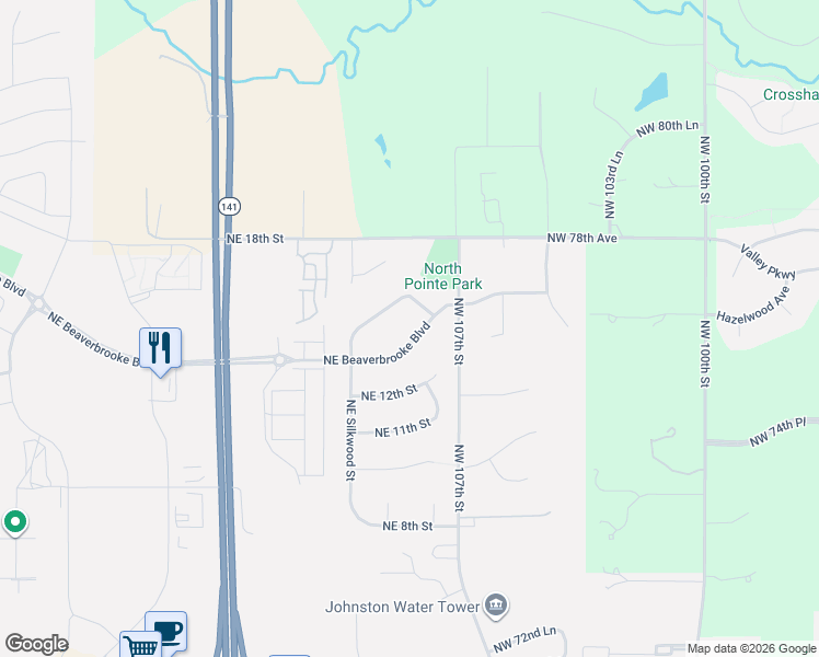 map of restaurants, bars, coffee shops, grocery stores, and more near 2401 North Beaverbrooke Boulevard in Grimes