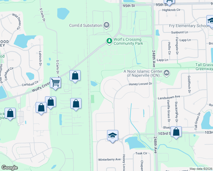 map of restaurants, bars, coffee shops, grocery stores, and more near 4316 Silver Bell Court in Naperville