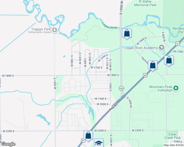 map of restaurants, bars, coffee shops, grocery stores, and more near 1238 West 1780 South in Logan
