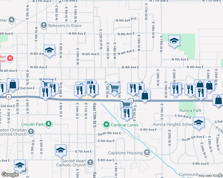 map of restaurants, bars, coffee shops, grocery stores, and more near 1309 Ridgeway Drive in Newton