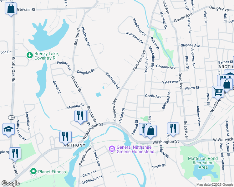 map of restaurants, bars, coffee shops, grocery stores, and more near 455 Fairview Avenue in Coventry