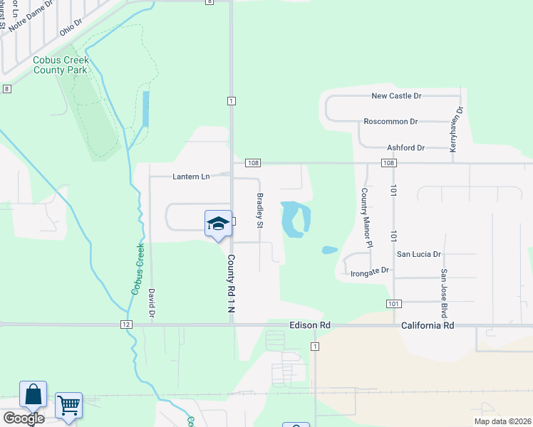 map of restaurants, bars, coffee shops, grocery stores, and more near 54689 Bradley Street in Elkhart