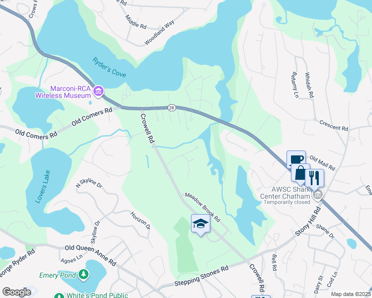 map of restaurants, bars, coffee shops, grocery stores, and more near 44 Parliament Drive in Chatham