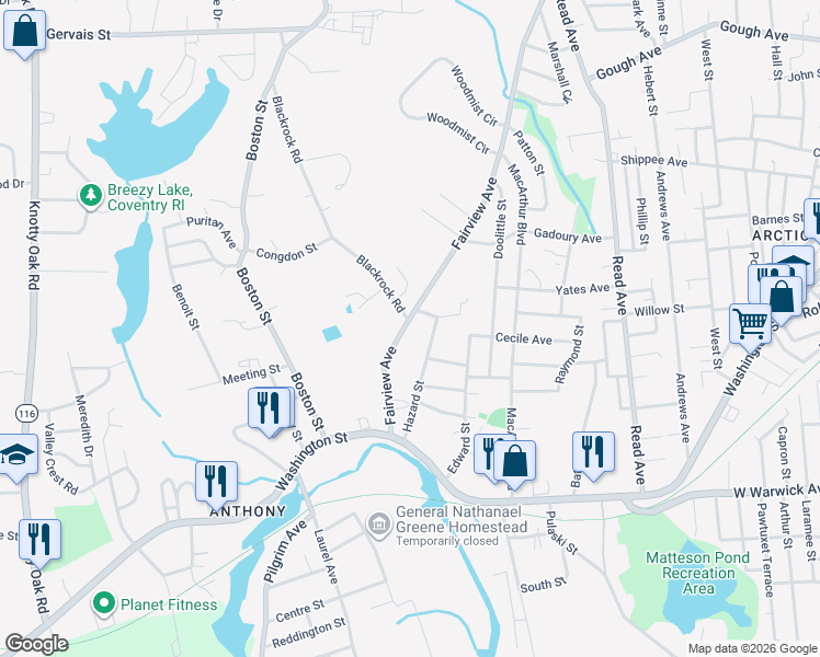 map of restaurants, bars, coffee shops, grocery stores, and more near 442 Fairview Avenue in Coventry