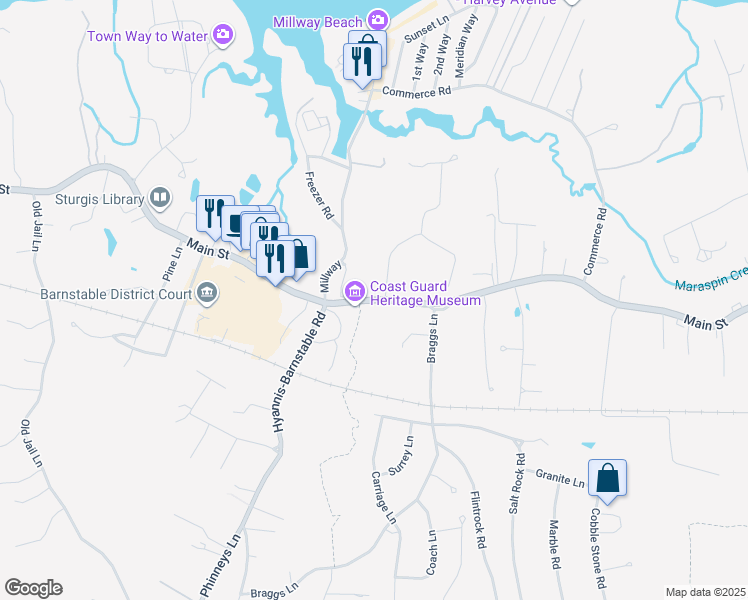 map of restaurants, bars, coffee shops, grocery stores, and more near Massachusetts 6A in Barnstable