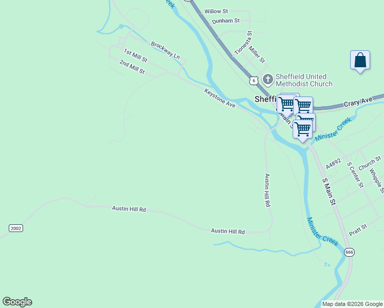 map of restaurants, bars, coffee shops, grocery stores, and more near 1493 Austin Hill Road in Sheffield