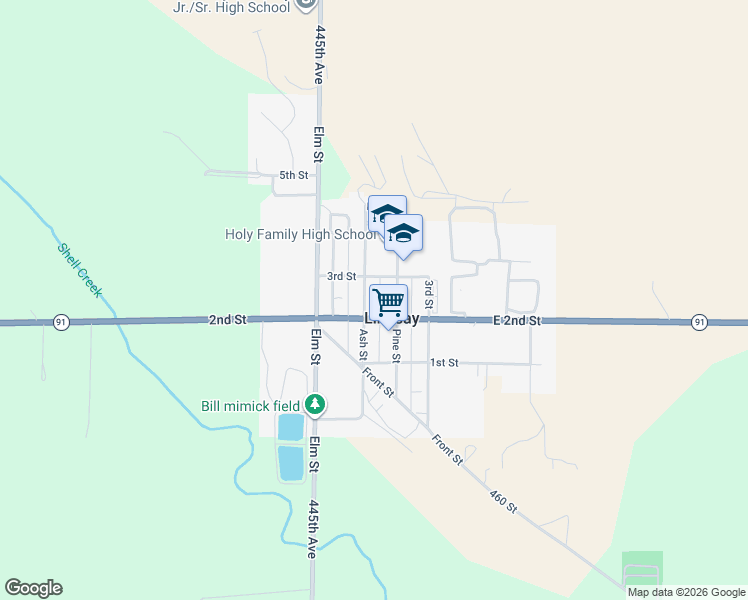 map of restaurants, bars, coffee shops, grocery stores, and more near East 2nd Street in Lindsay