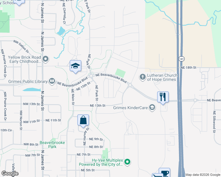 map of restaurants, bars, coffee shops, grocery stores, and more near 1413 Northeast Cedarwood Drive in Grimes