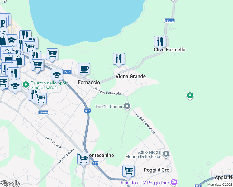 map of restaurants, bars, coffee shops, grocery stores, and more near 13 Via Valle Petrucola in Vigna Grande