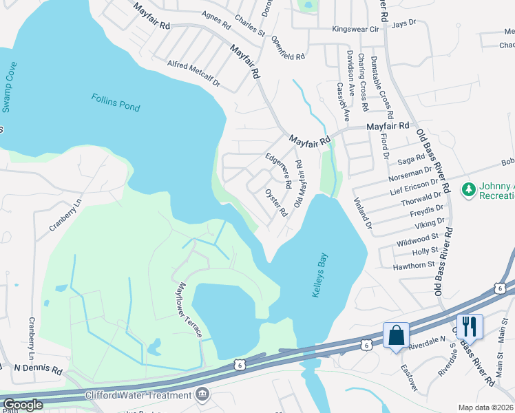 map of restaurants, bars, coffee shops, grocery stores, and more near 9 Fairmount Road in Dennis
