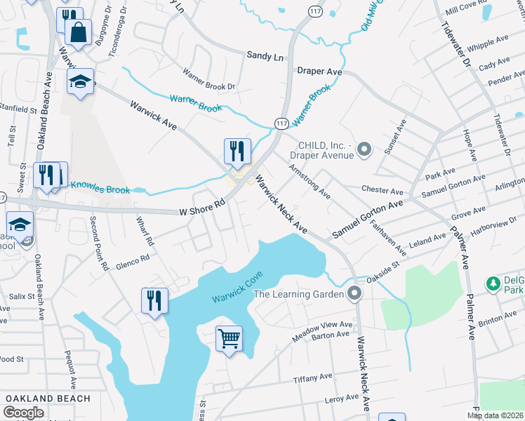map of restaurants, bars, coffee shops, grocery stores, and more near 8 Ann Street in Warwick