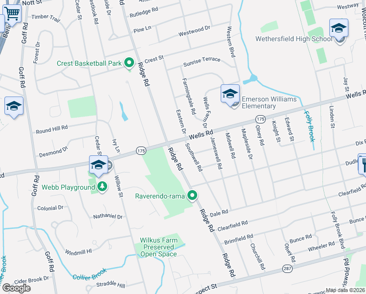 map of restaurants, bars, coffee shops, grocery stores, and more near in Wethersfield