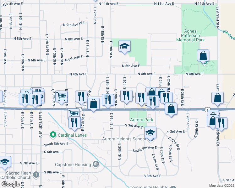 map of restaurants, bars, coffee shops, grocery stores, and more near 1807 North 2nd Avenue East in Newton