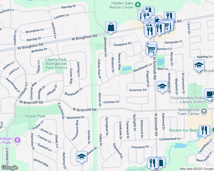 map of restaurants, bars, coffee shops, grocery stores, and more near 157 Cheyenne Court in Bolingbrook