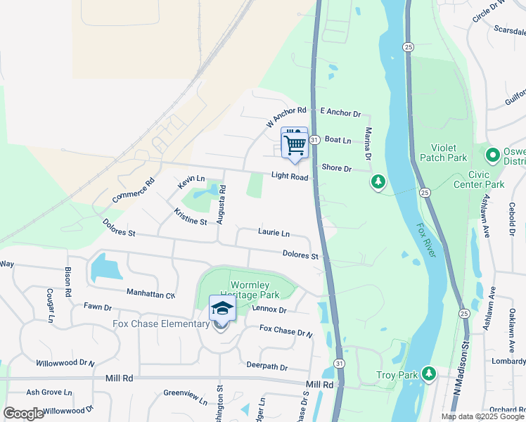 map of restaurants, bars, coffee shops, grocery stores, and more near 1900 Light Road in Oswego