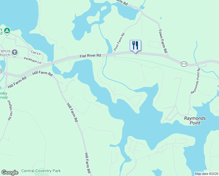 map of restaurants, bars, coffee shops, grocery stores, and more near 49 Acres of Pine Road in Coventry