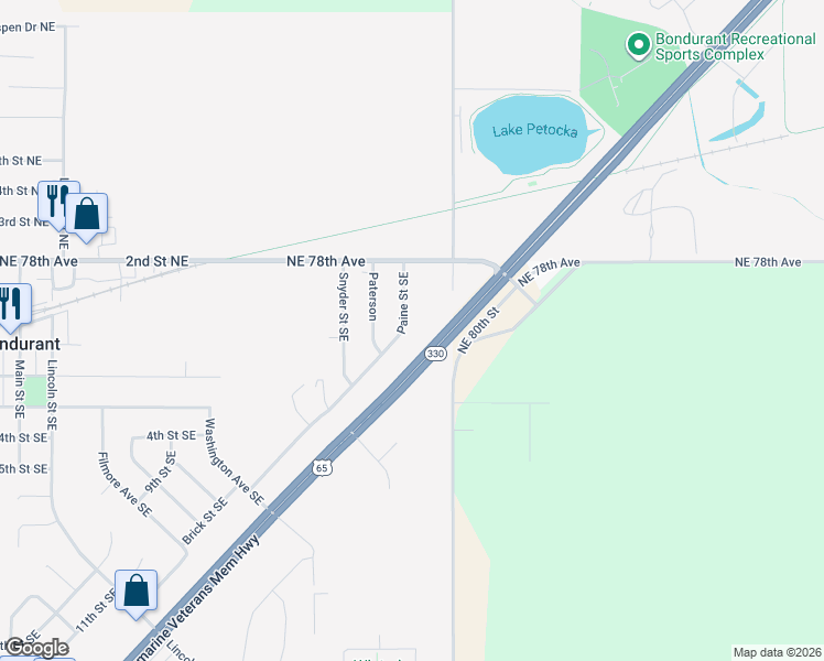 map of restaurants, bars, coffee shops, grocery stores, and more near 137 Paine Street Southeast in Bondurant