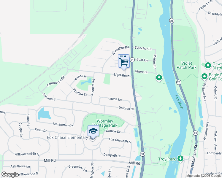 map of restaurants, bars, coffee shops, grocery stores, and more near 2800 Light Road in Oswego