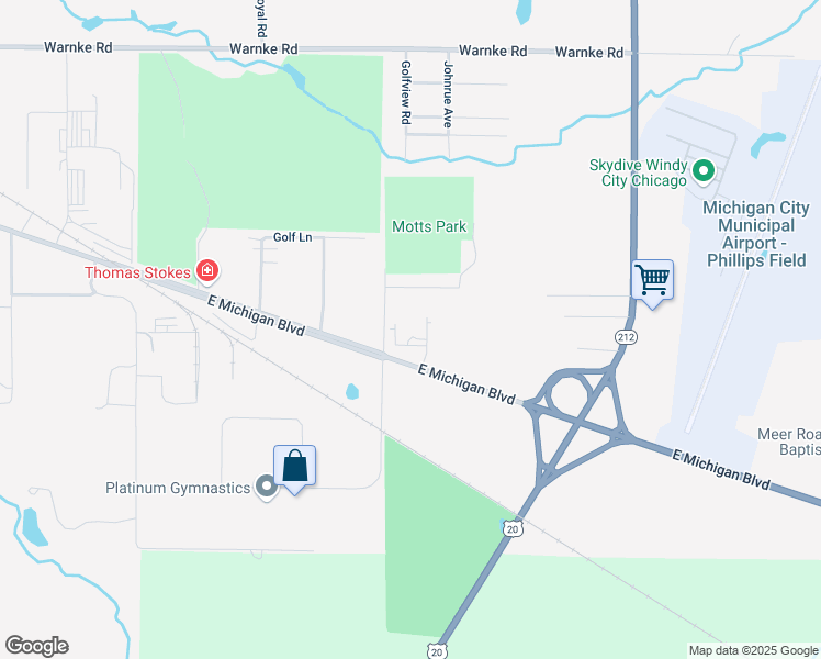 map of restaurants, bars, coffee shops, grocery stores, and more near 106 Tulip Tree Drive in Michigan City