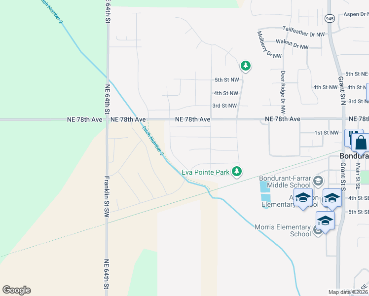 map of restaurants, bars, coffee shops, grocery stores, and more near 622 Alpha Street Northwest in Bondurant