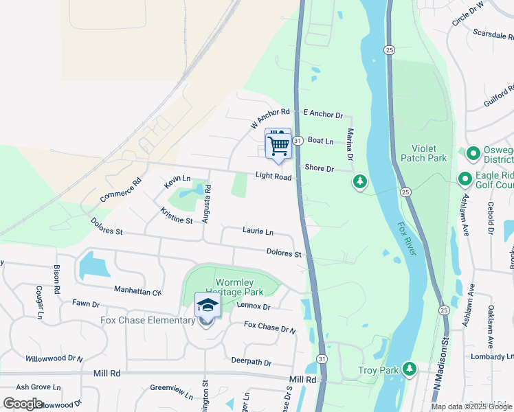 map of restaurants, bars, coffee shops, grocery stores, and more near 2800 Light Road in Oswego
