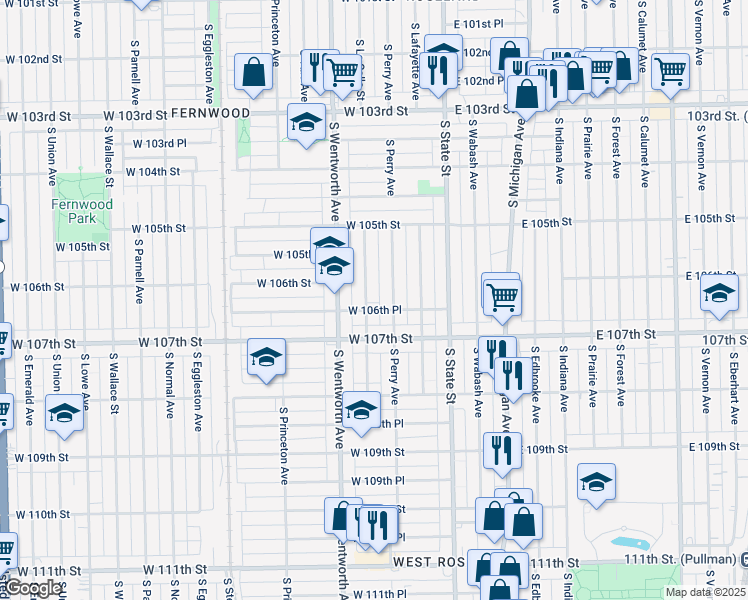 map of restaurants, bars, coffee shops, grocery stores, and more near 10602 South La Salle Street in Chicago