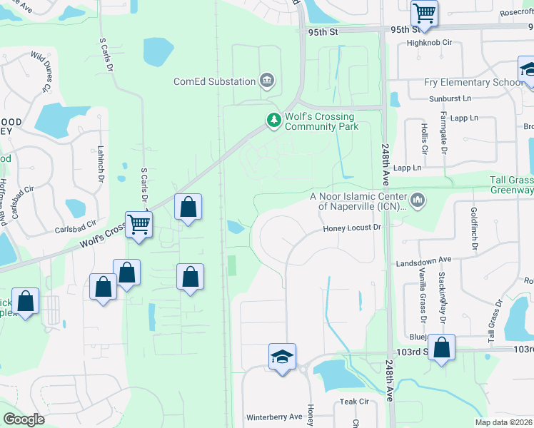 map of restaurants, bars, coffee shops, grocery stores, and more near 4243 Fraser Circle in Naperville