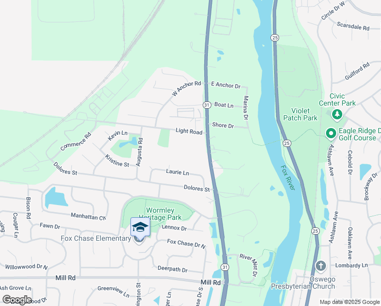 map of restaurants, bars, coffee shops, grocery stores, and more near 2400 Light Road in Oswego