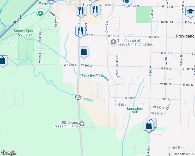 map of restaurants, bars, coffee shops, grocery stores, and more near 504 West 400 South in Providence