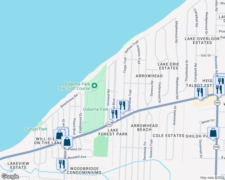map of restaurants, bars, coffee shops, grocery stores, and more near 750 Chestnut Boulevard in Willoughby