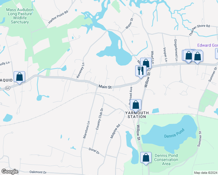 map of restaurants, bars, coffee shops, grocery stores, and more near 4415 Highway 6A in Barnstable