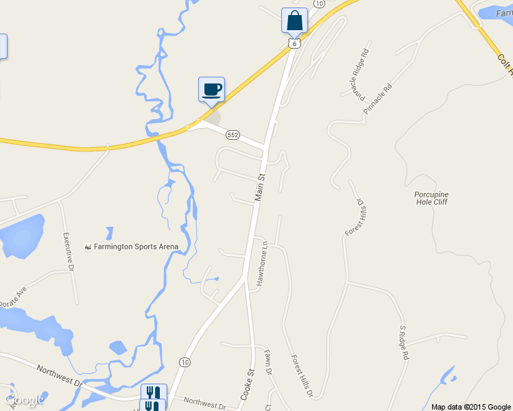 map of restaurants, bars, coffee shops, grocery stores, and more near 376 Main Street in Farmington