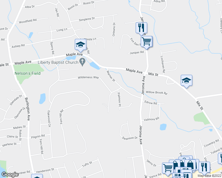 map of restaurants, bars, coffee shops, grocery stores, and more near 110 Wildewood Run in Bristol