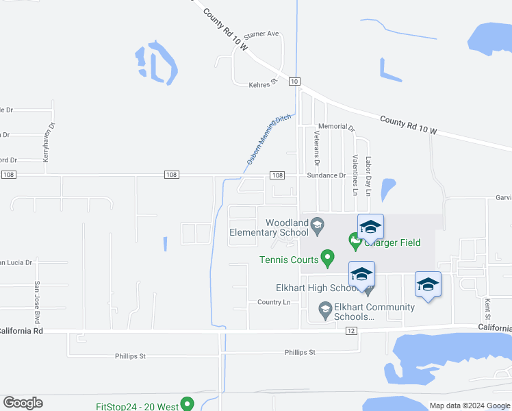 map of restaurants, bars, coffee shops, grocery stores, and more near 2902 Mallow Street in Elkhart