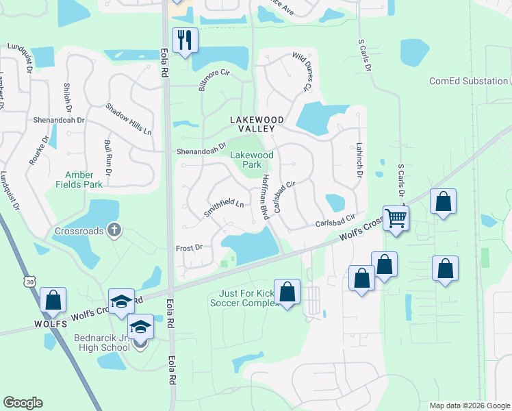 map of restaurants, bars, coffee shops, grocery stores, and more near 2812 Stuart Kaplan Court in Aurora