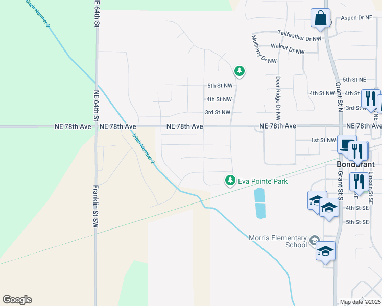 map of restaurants, bars, coffee shops, grocery stores, and more near 509 1st Street Northwest in Bondurant