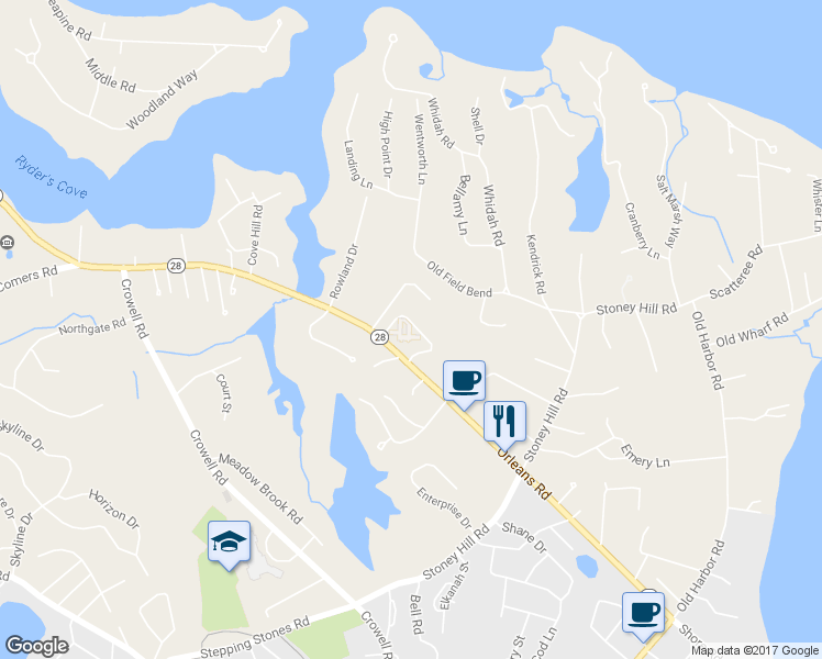 map of restaurants, bars, coffee shops, grocery stores, and more near 43 Hamden Place in Chatham