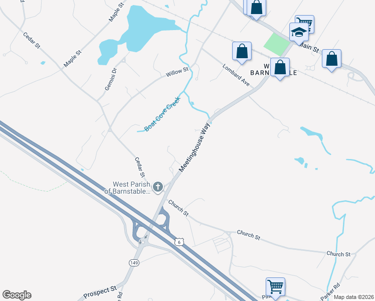 map of restaurants, bars, coffee shops, grocery stores, and more near 2175 Meetinghouse Way in Barnstable