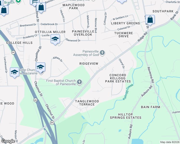 map of restaurants, bars, coffee shops, grocery stores, and more near 6216 Marlo Dr in Painesville