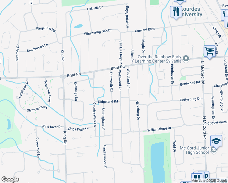 map of restaurants, bars, coffee shops, grocery stores, and more near 4818 Tamworth Road in Sylvania